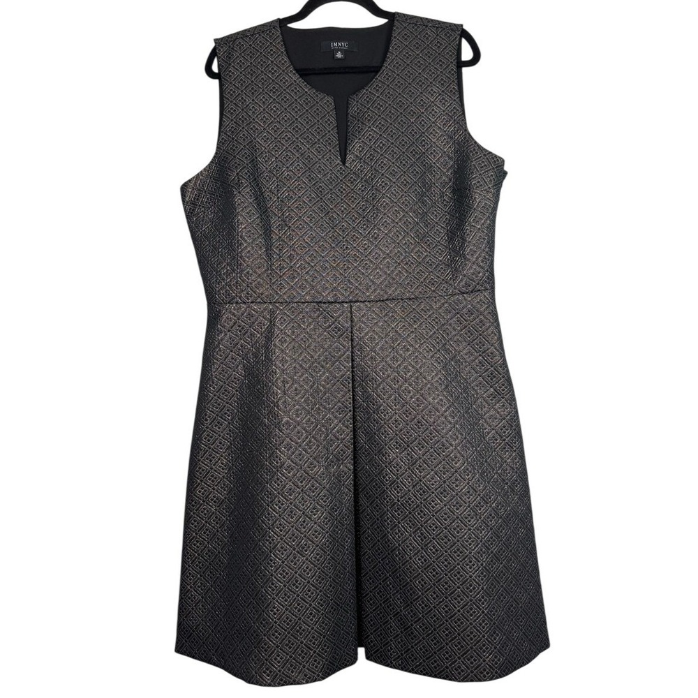 IMNYC Isaac‎ Mizrahi Metallic Jacquard Black Gold V-Neck Sheath Dress 16
